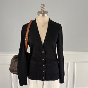 St. John Caviar Cardigan with Gold Buttons